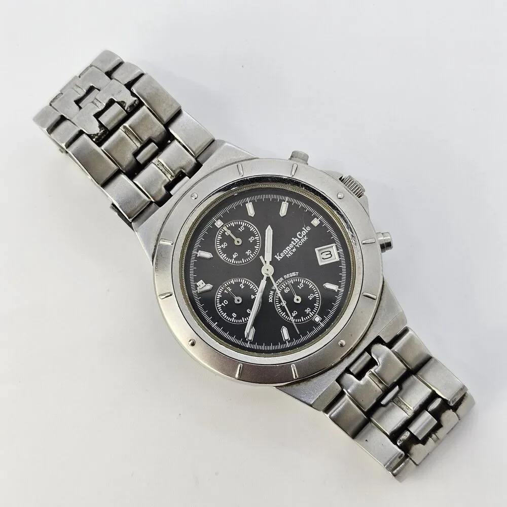 Kenneth Cole Men's Watch 38MM Black Dial Date Gray Bracelet 6.5